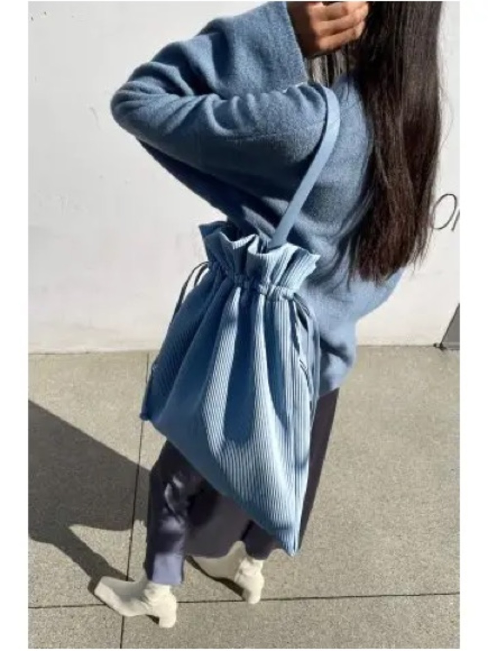 OAK + FORT Baby Blue Pleated Drawstring Tote